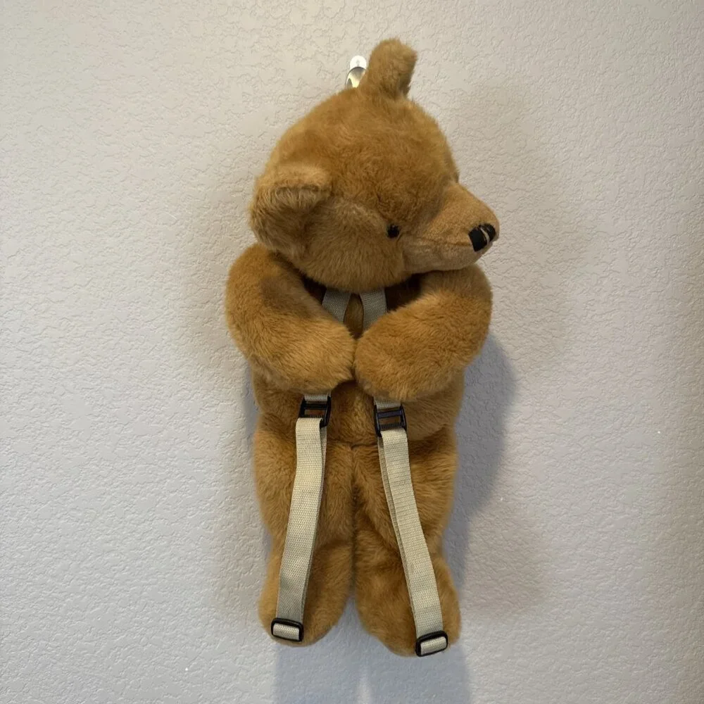 Teddy Bear Plush Backpack Brown Adjustable Straps Y2K Vintage Wild Kiz